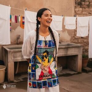 Mexican Lotería Bib Apron – Cotton Traditional Apron with Colorful Folk Design
